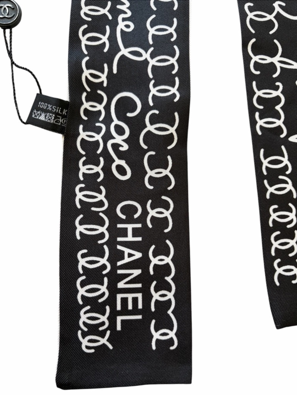 CHANEL Black and White Logo Silk Bandeau